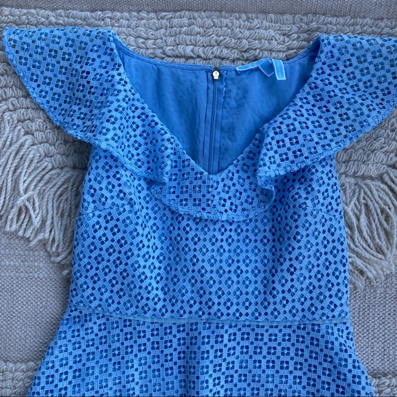 DRAPER JAMES light blue lattice lace a-line dress 8 - Picture 4 of 13